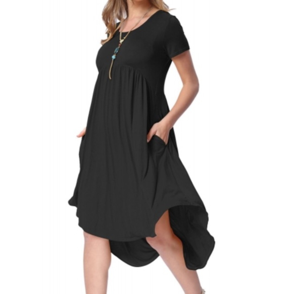 👚 2 for $38 👚 Black High Low Pleated Swing Dress